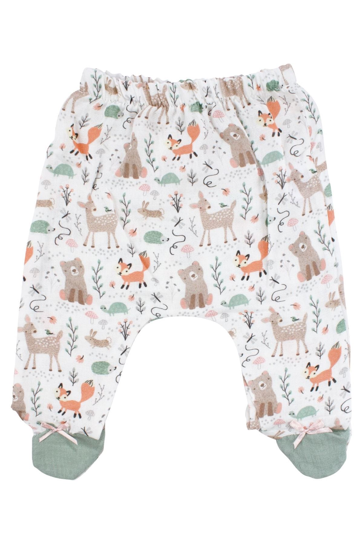 Kız Bebek Yeşil Beyaz Hayvanlı Desenli Müslin 5 Parça Hastane Çıkış Seti