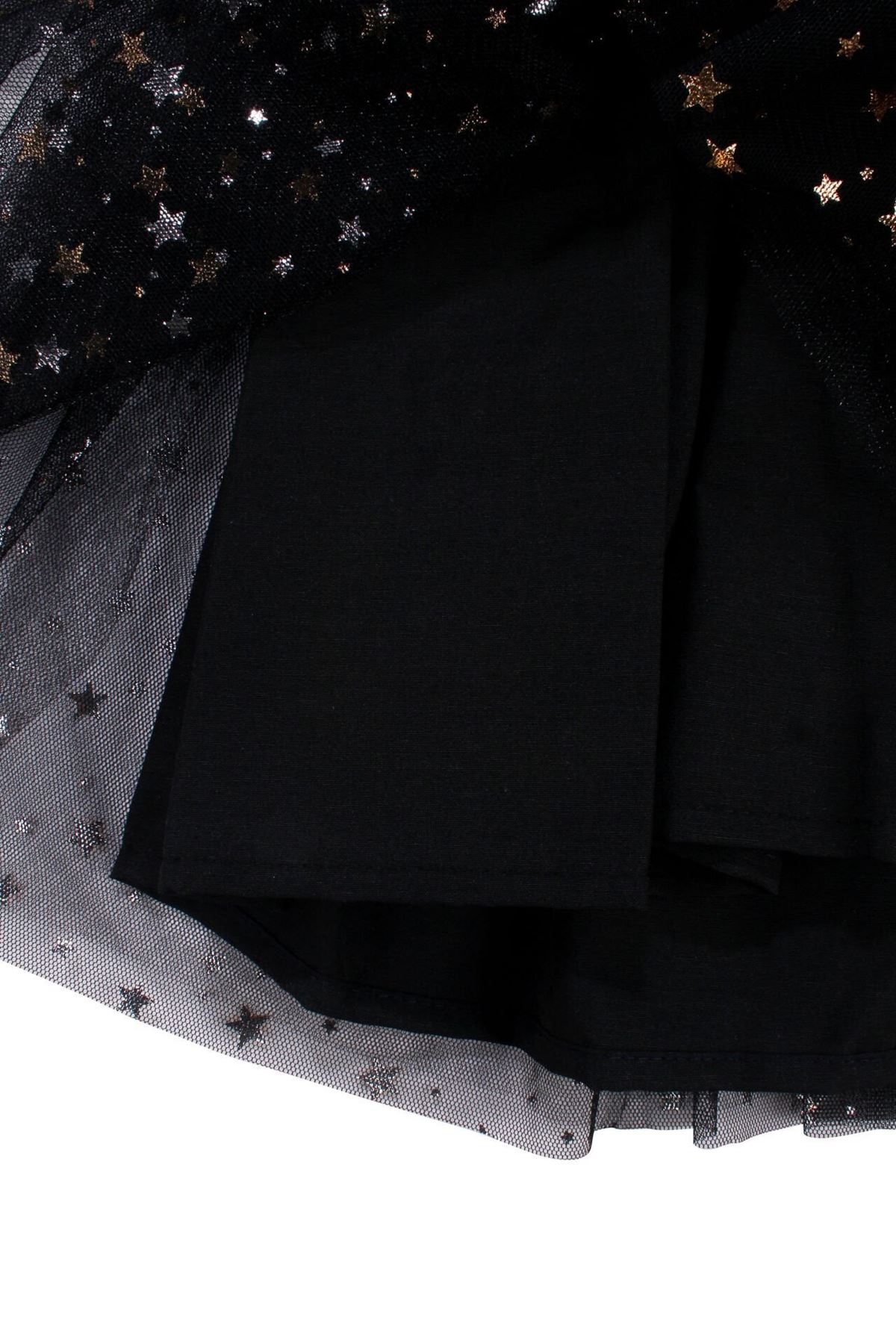 Kız Çocuk Siyah Gold Yıldız Desenli Tüllü Elbise