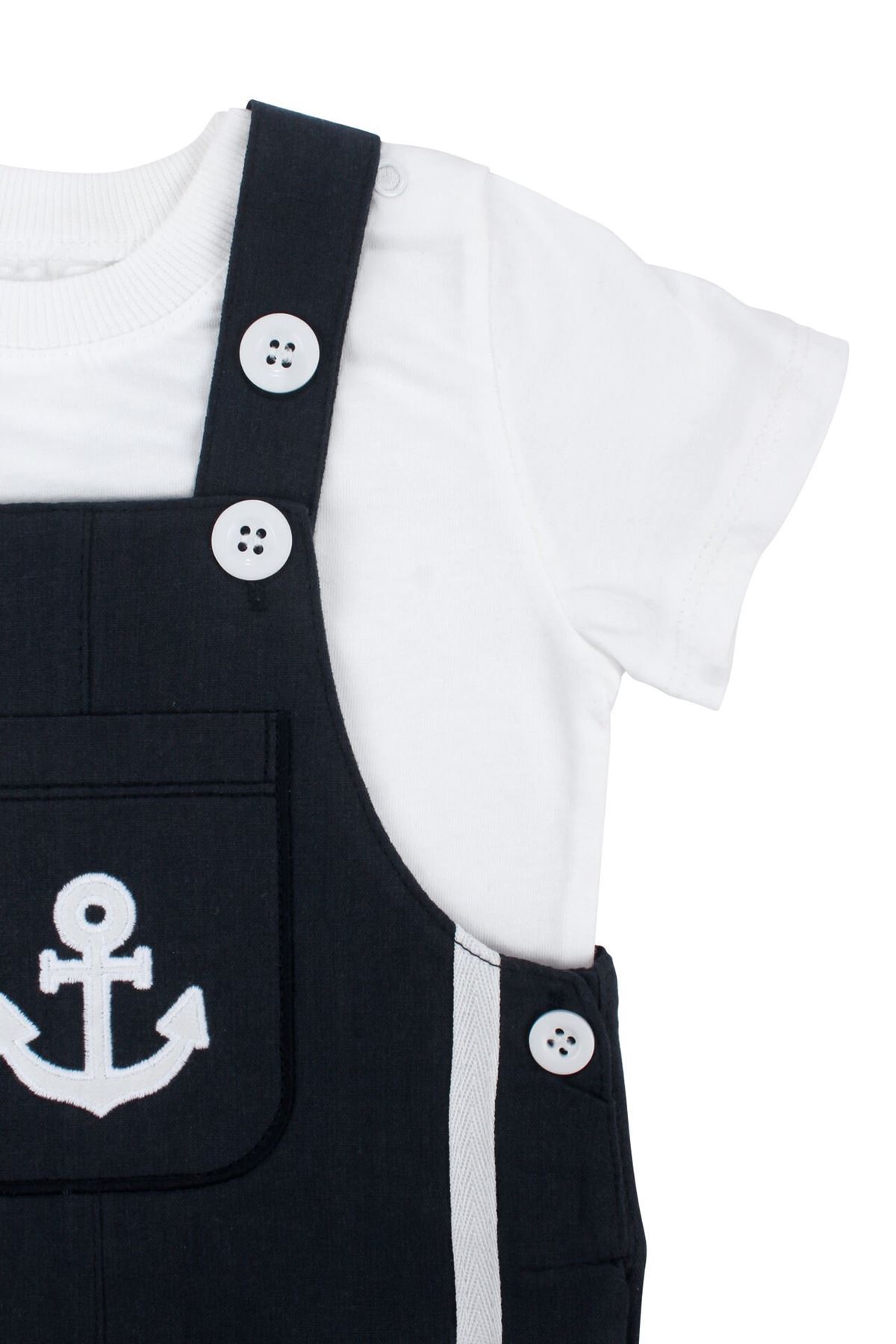 Erkek Bebek Ekru Lacivert Denizci Desen Salopet Takım