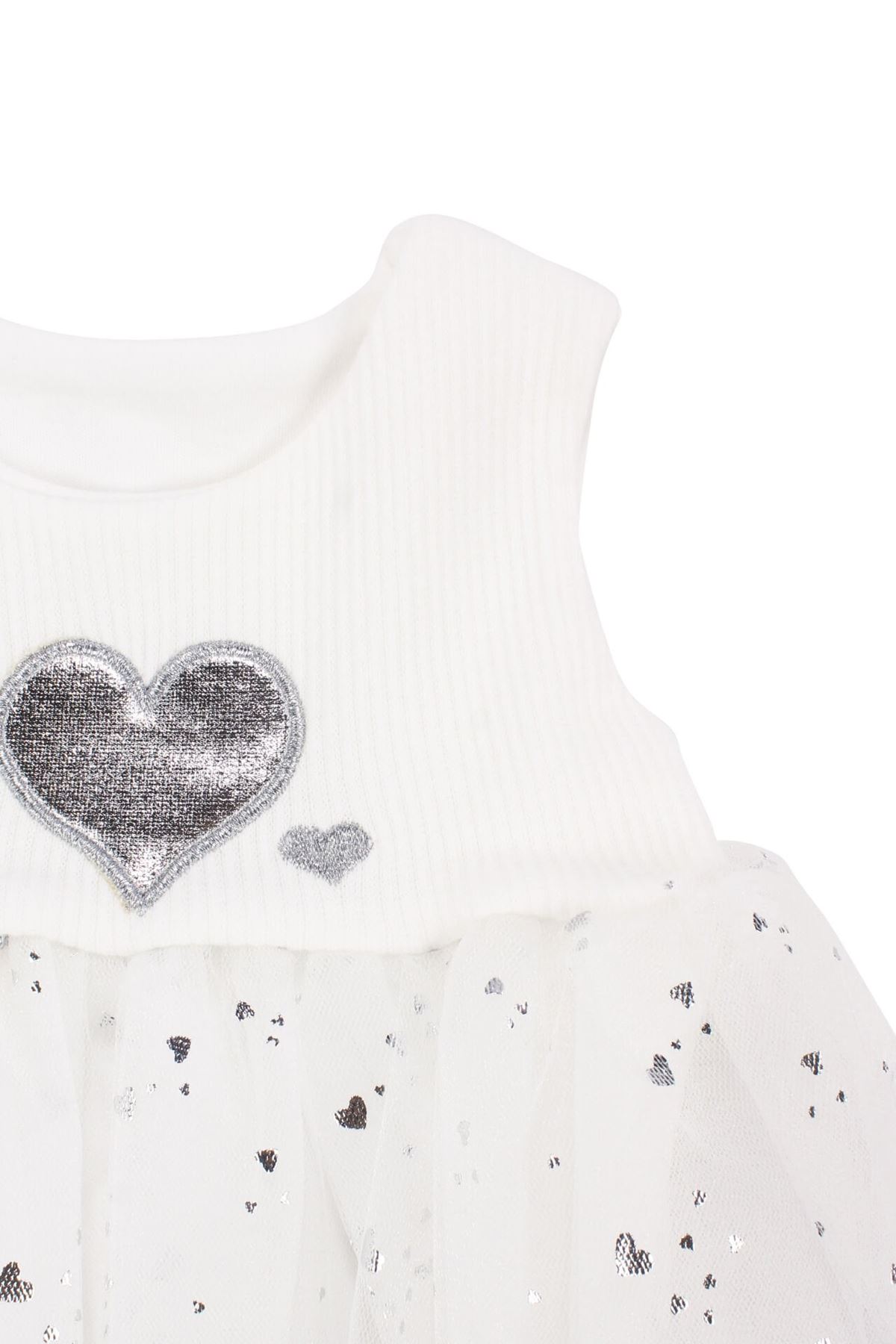 Kız Bebek Beyaz Tüllü Kalpli Zıbınlı Elbise