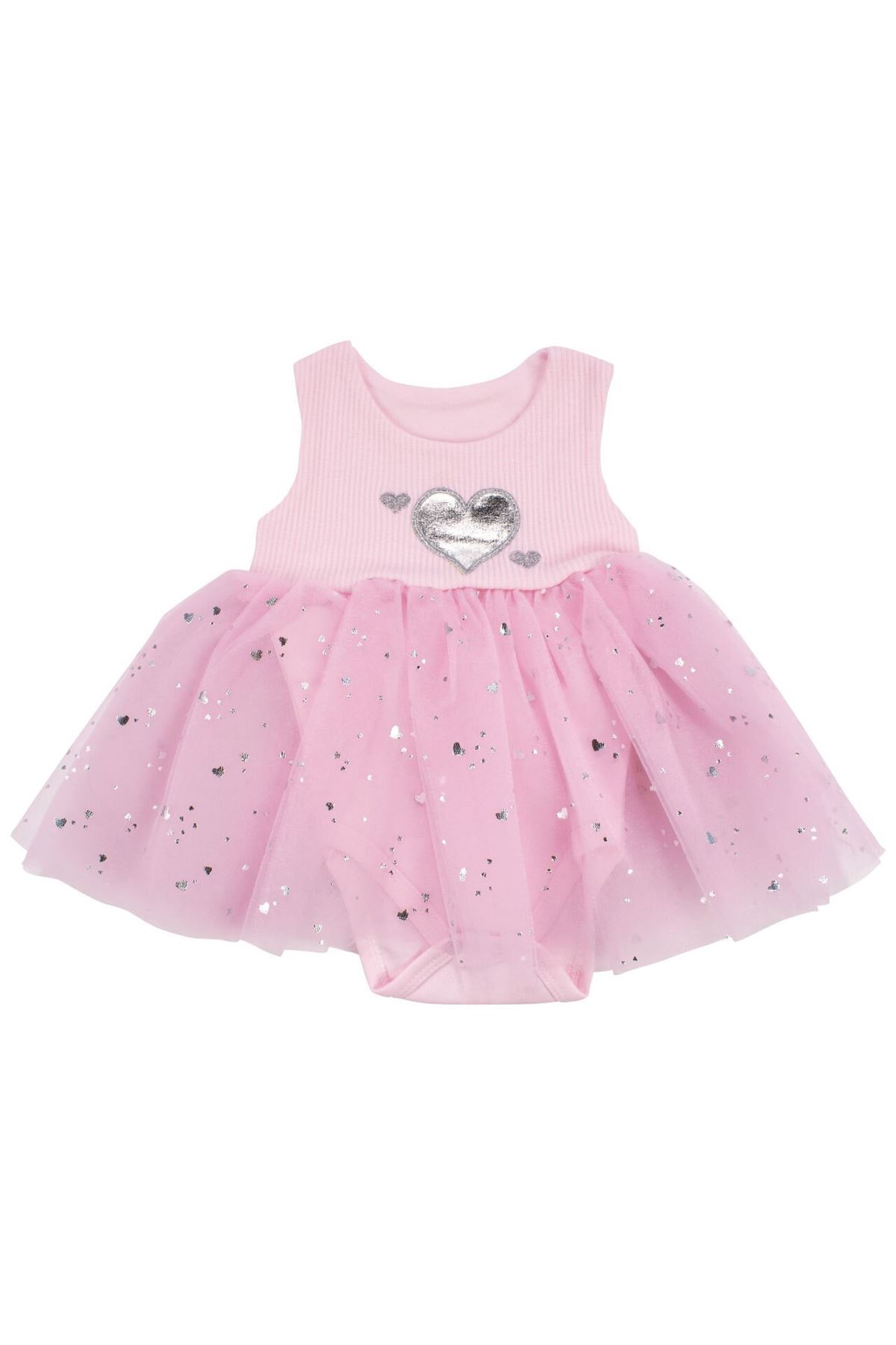 Kız Bebek Pembe Tüllü Kalpli Zıbınlı Elbise