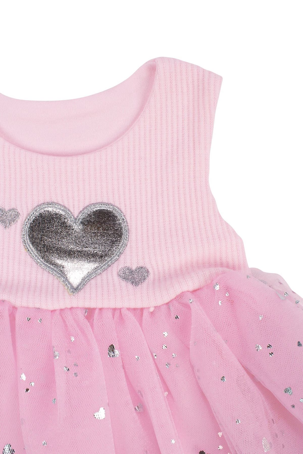 Kız Bebek Pembe Tüllü Kalpli Zıbınlı Elbise