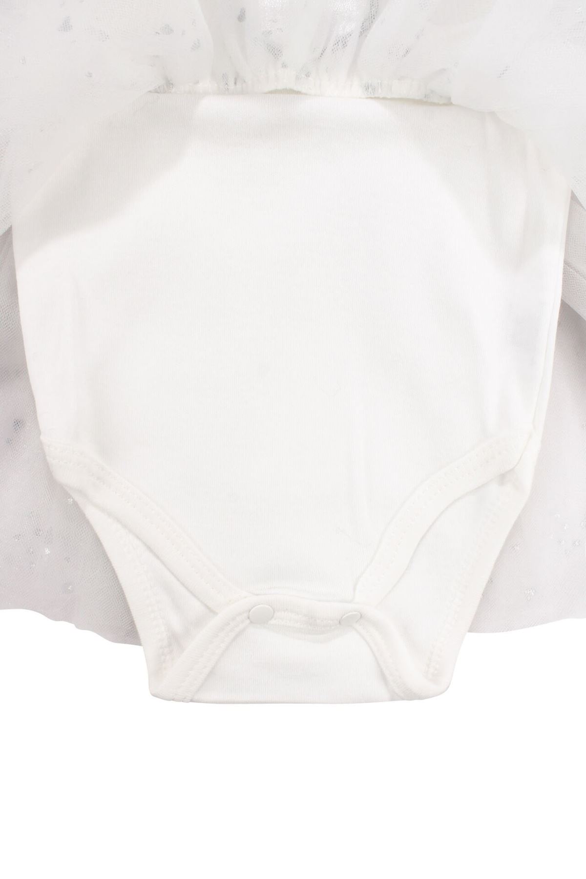 Kız Bebek Beyaz Tüllü Kalpli Zıbınlı Elbise