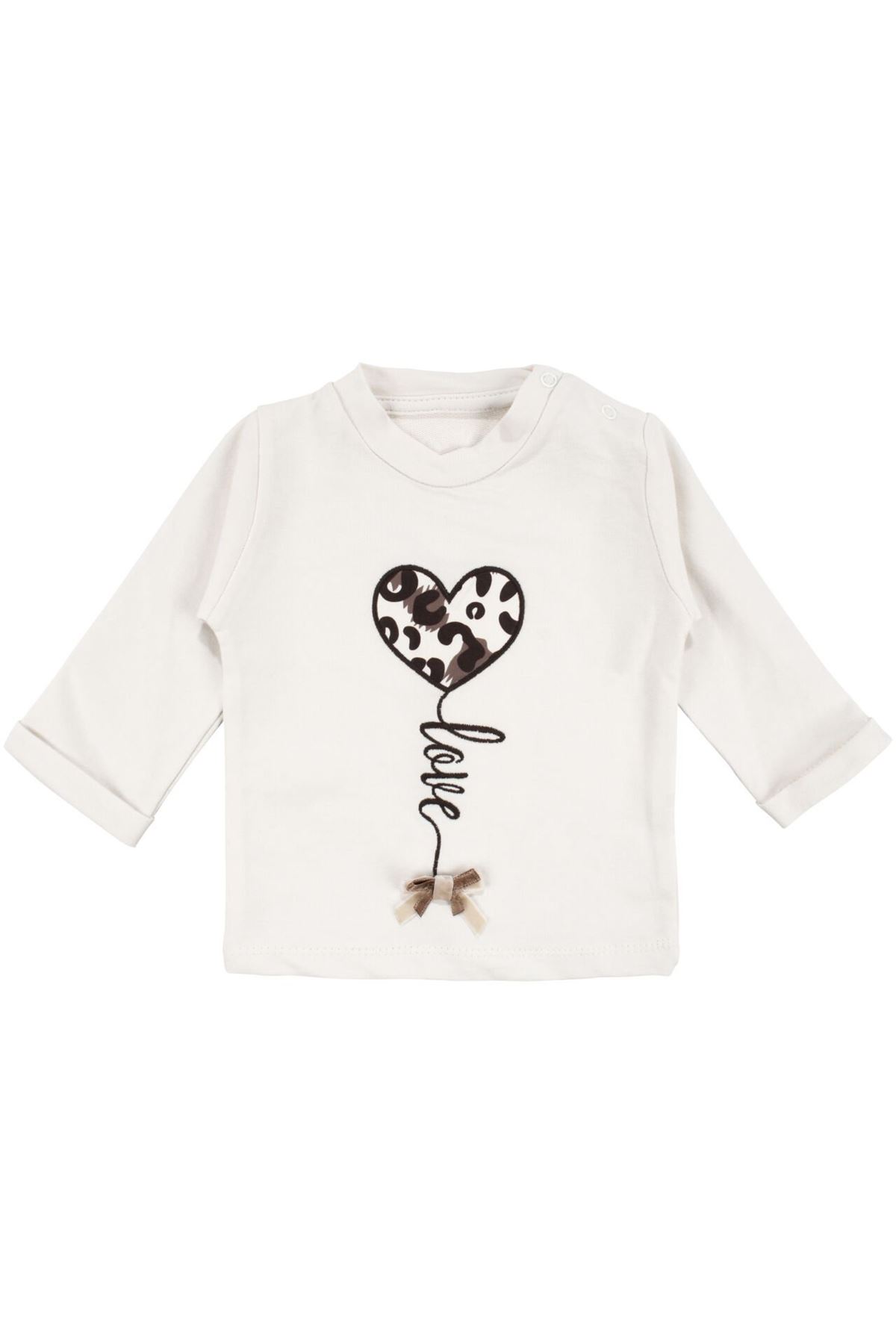 Kız Bebek Ekru Kahve Leopar Desenli Fiyonklu Şişme Yelekli 3'lü Lüks Takım