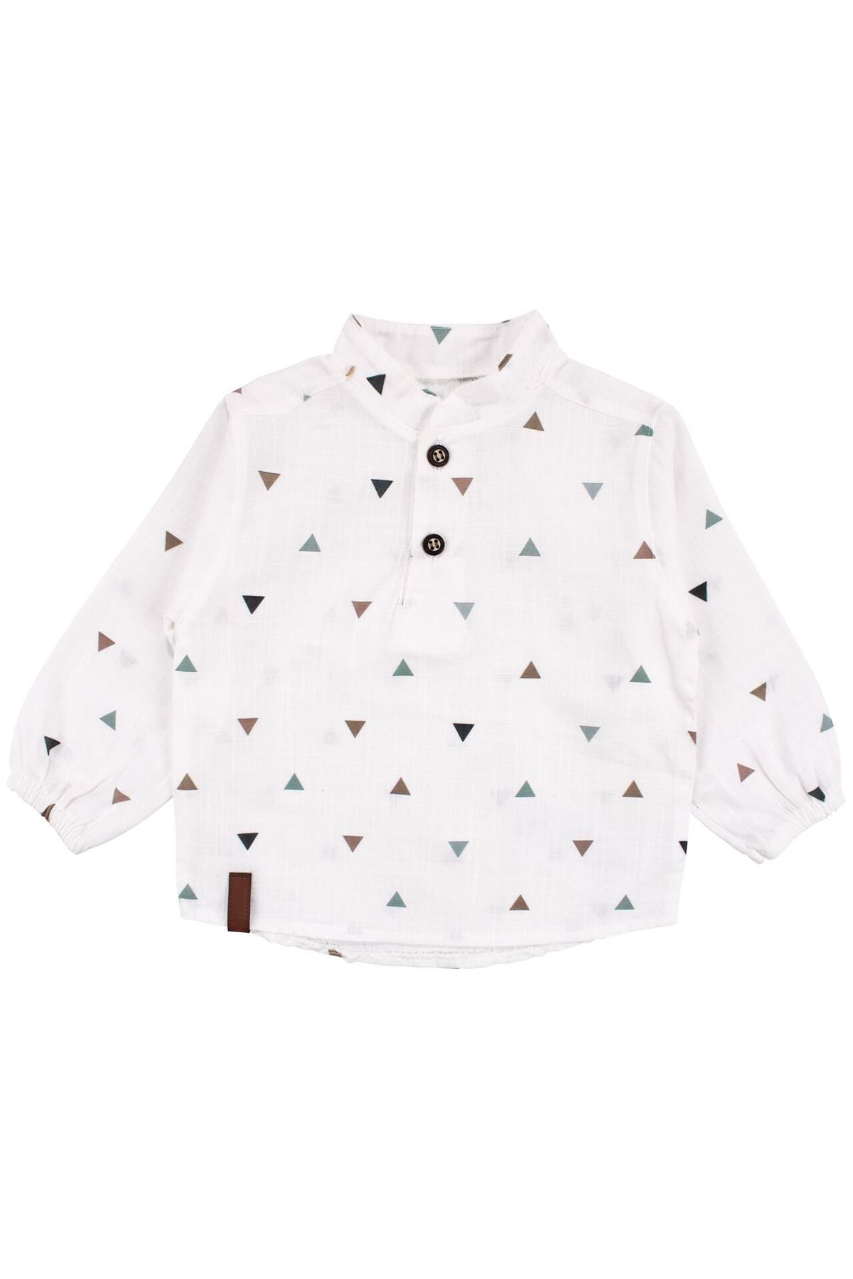 Erkek Bebek Desenli Ekru Müslin Gömlekli Yeşil Pantolonlu 2'li Takım