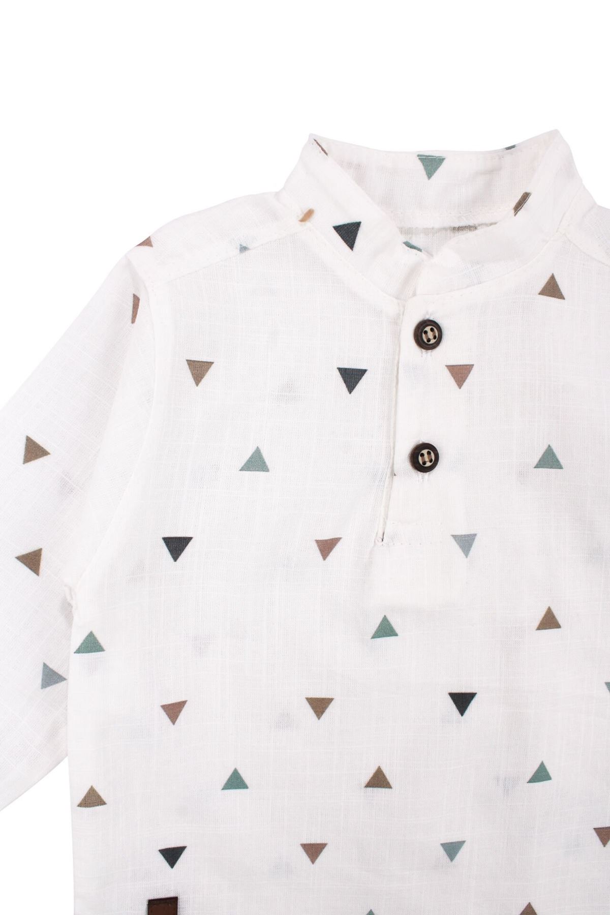 Erkek Bebek Desenli Ekru Müslin Gömlekli Yeşil Pantolonlu 2'li Takım