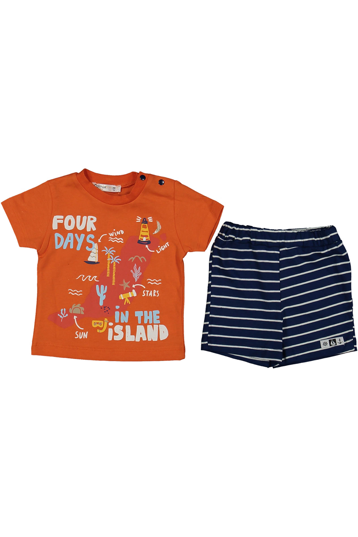 Erkek Bebek Kırmızı Laci Çizgili Four Days Yazılı Şortlu 2'li Takım