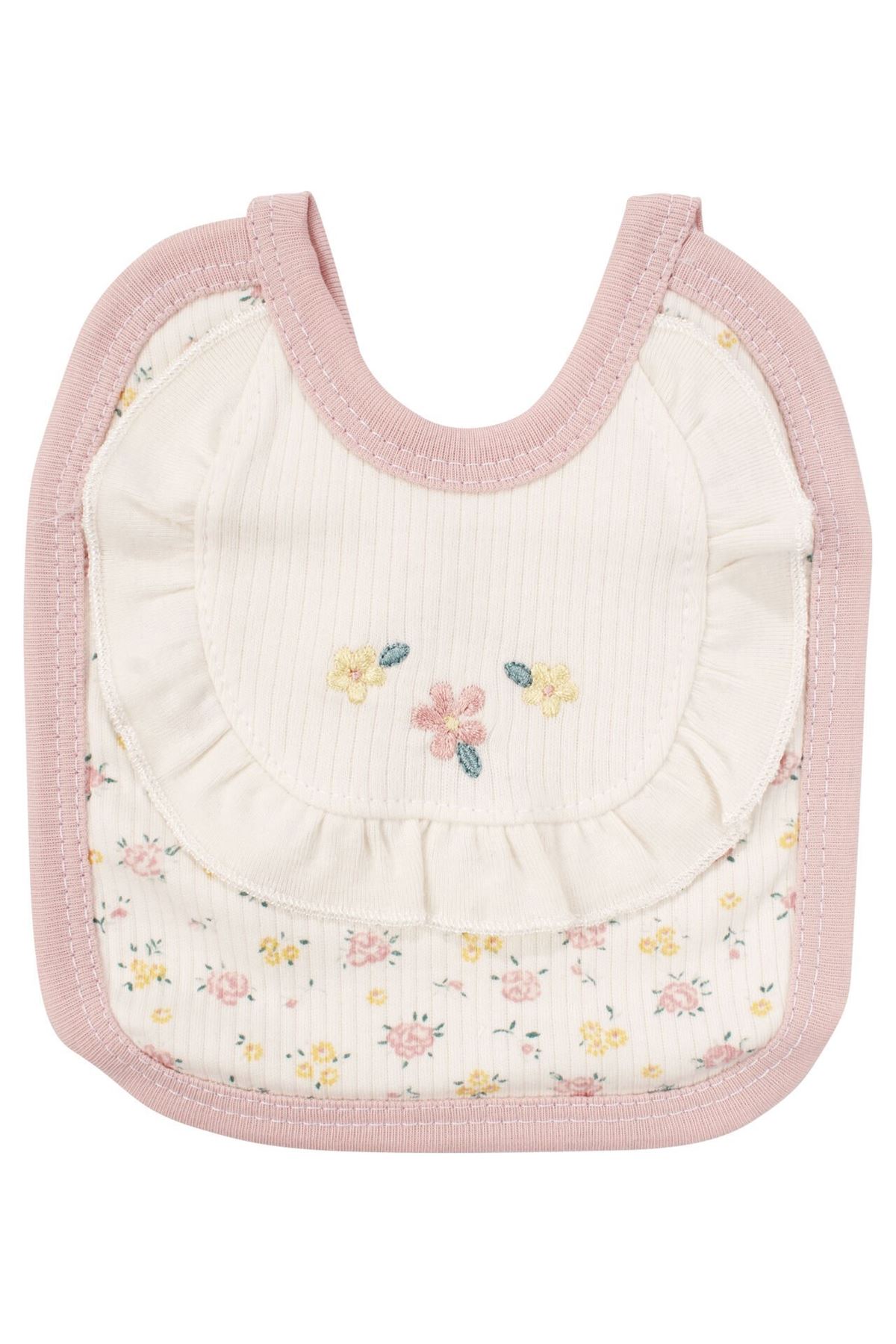 Kız Bebek Ekru Pudra Çiçek Nakışlı Fırfırlı 5 Parça Hastane Çıkış Seti