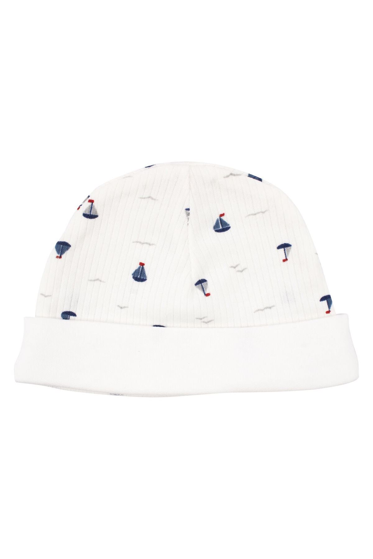 Erkek Bebek Ekru Laci Kayık Nakışlı 5 Parça Organik Hastane Çıkış Seti