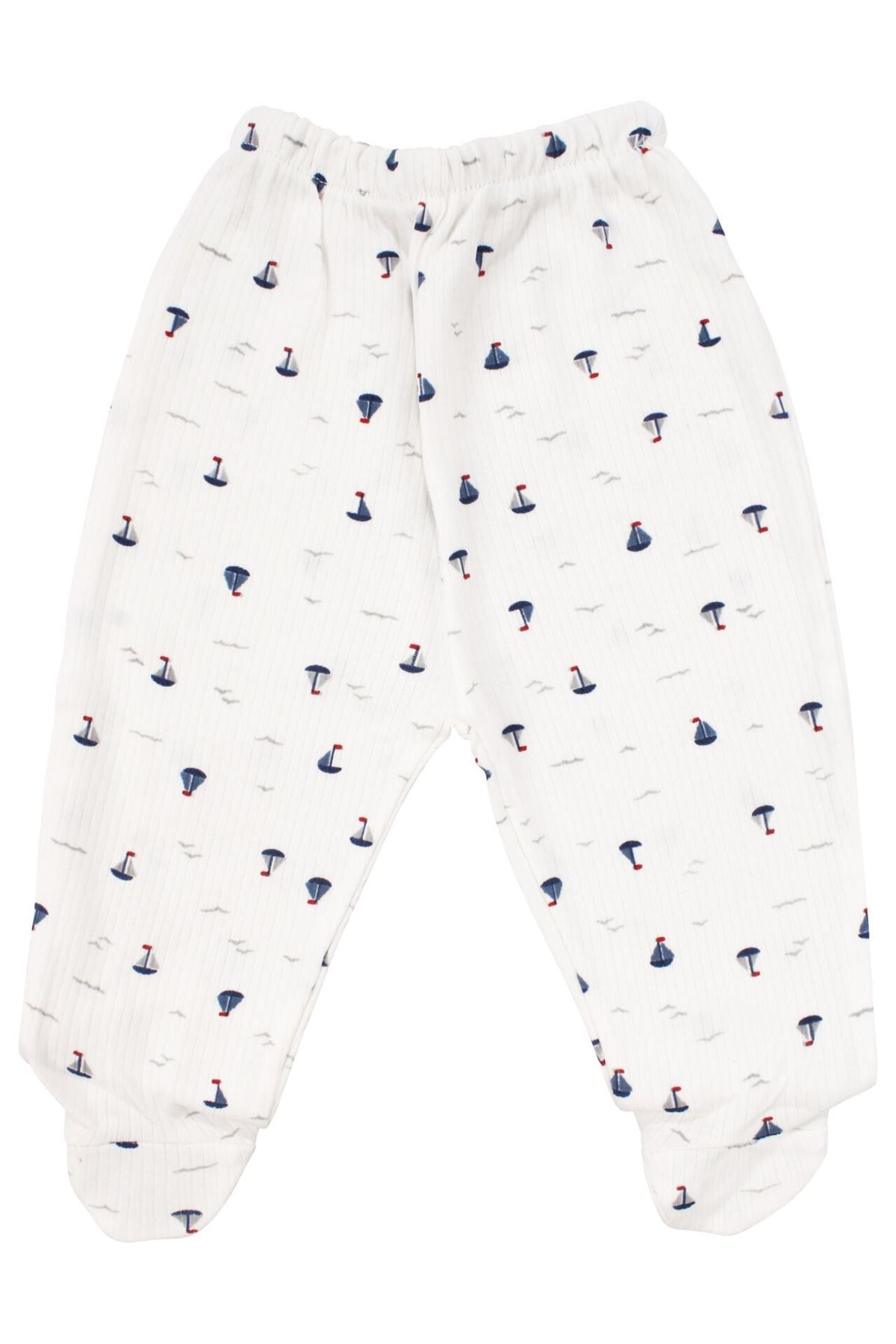 Erkek Bebek Ekru Laci Kayık Nakışlı 5 Parça Organik Hastane Çıkış Seti