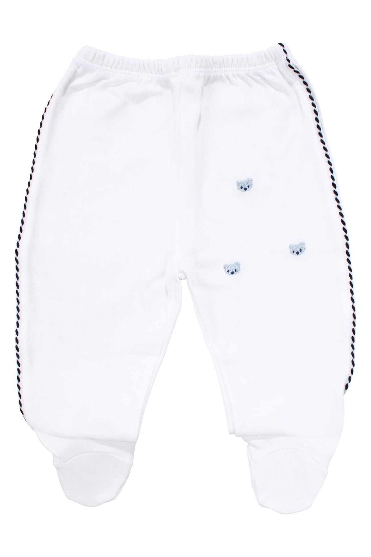 Erkek Bebek Beyaz Mavi Ayı Nakışlı Organik 5 Parça Hastane Çıkış Seti