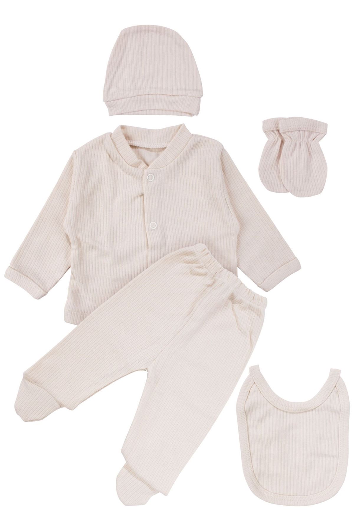 Unisex Bej Raporlu 5 Parça Hastane Çıkış Seti