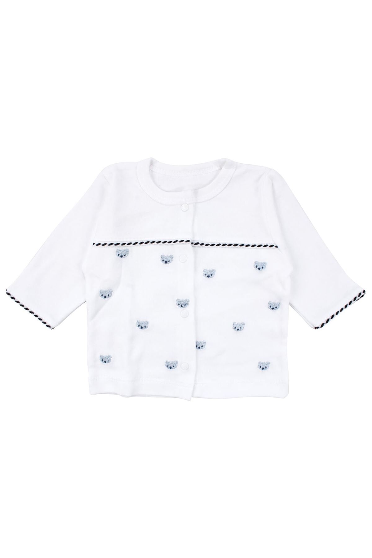 Erkek Bebek Beyaz Mavi Ayı Nakışlı Organik 5 Parça Hastane Çıkış Seti