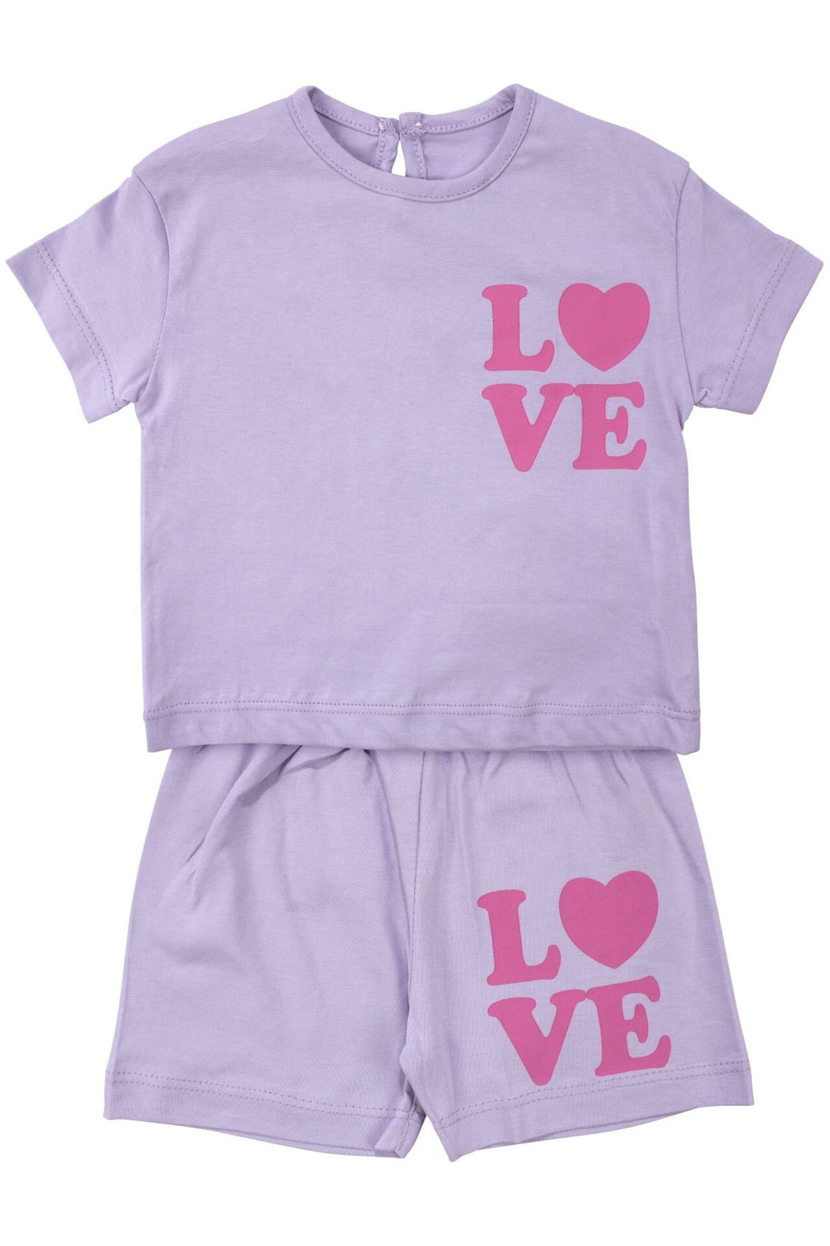 Kız Bebek Lila Pembe Love Baskılı Şortlu 2'li Takım