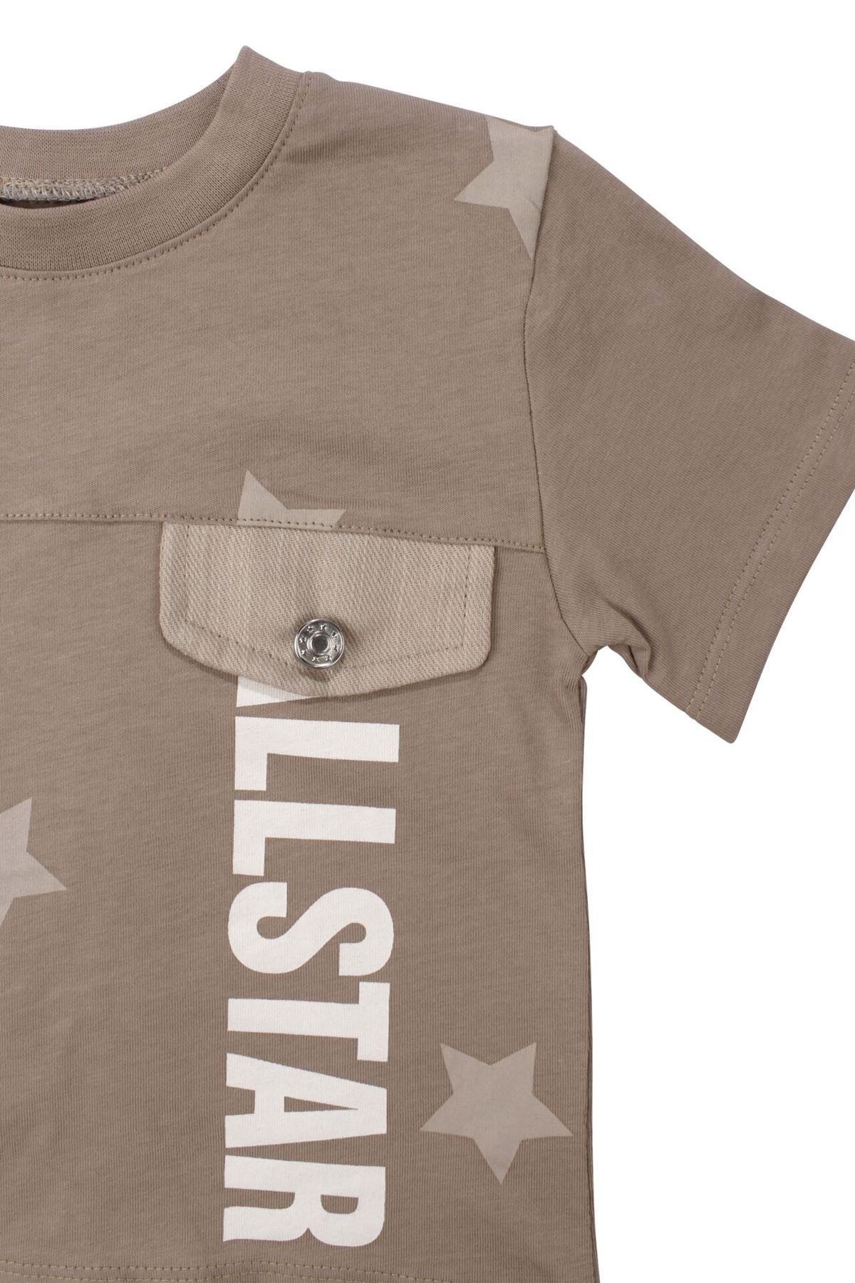Erkek Çocuk Kahve All Star Yazılı Yıldız Baskılı Cepli Şortlu 2'li Takım