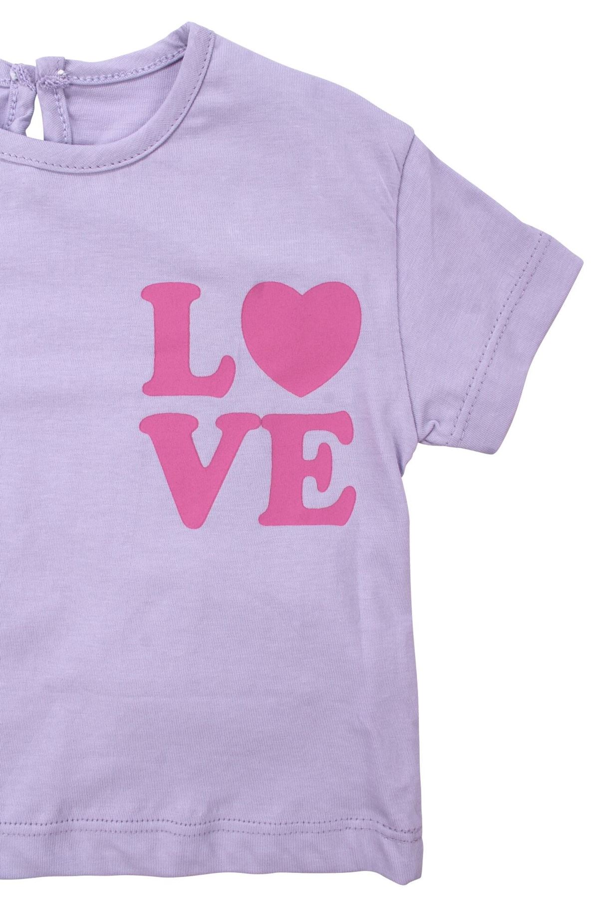 Kız Bebek Lila Pembe Love Baskılı Şortlu 2'li Takım