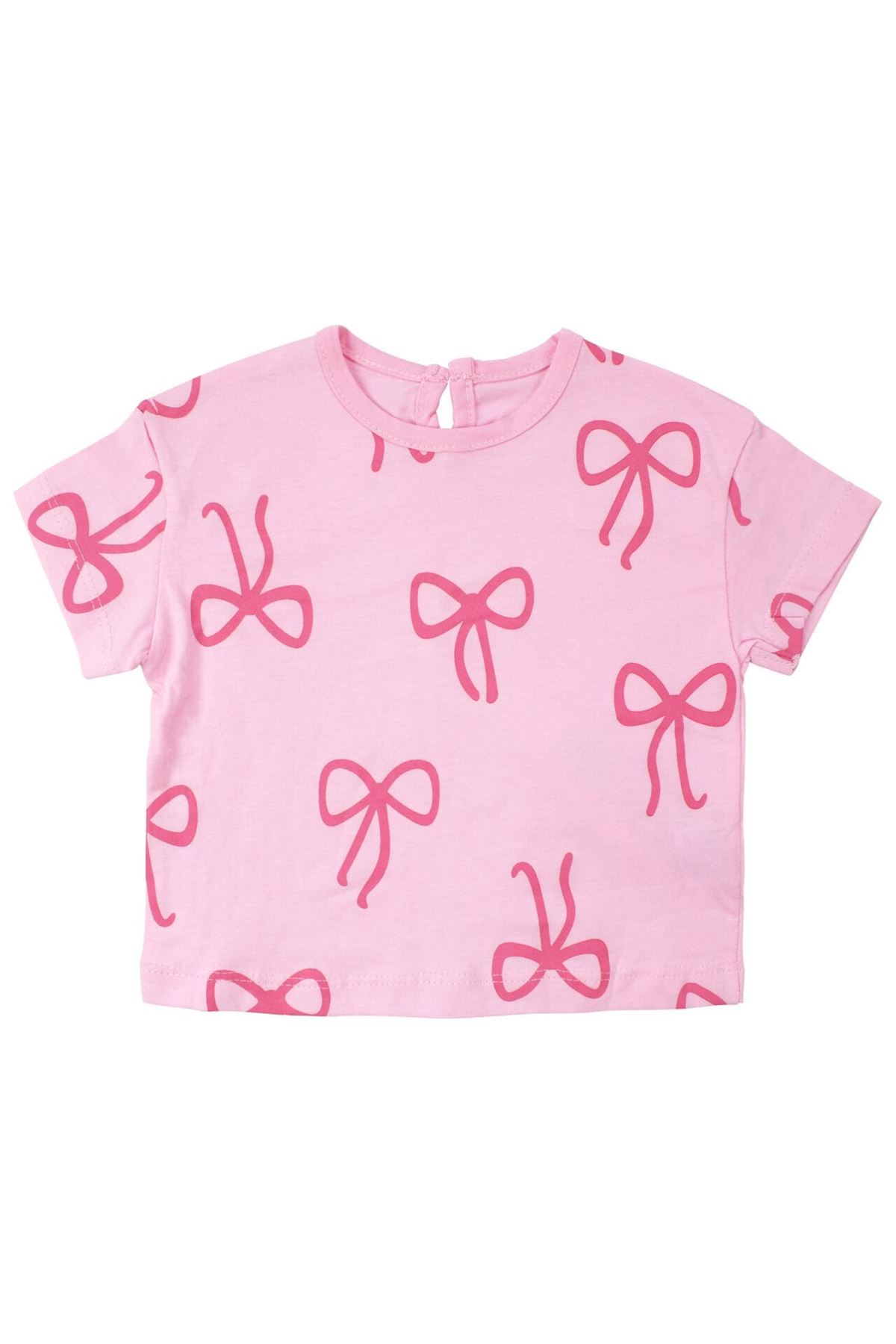 Kız Bebek Pembe Fiyonk Desenli Şortlu 2'li Takım