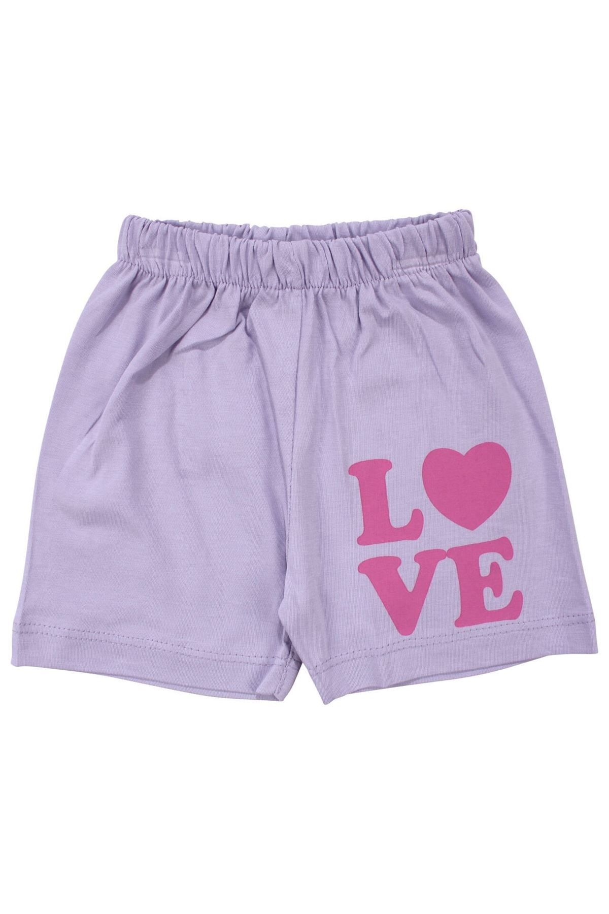 Kız Bebek Lila Pembe Love Baskılı Şortlu 2'li Takım