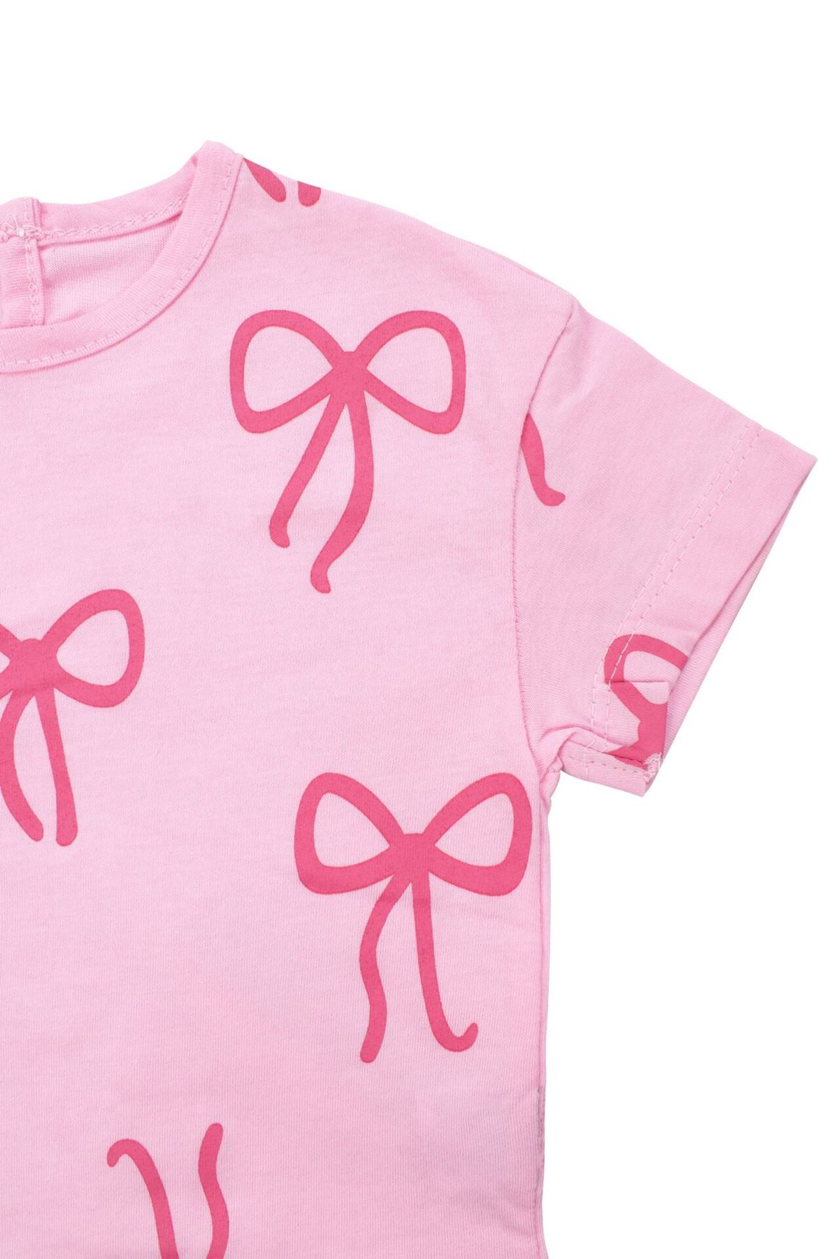 Kız Bebek Pembe Fiyonk Desenli Şortlu 2'li Takım