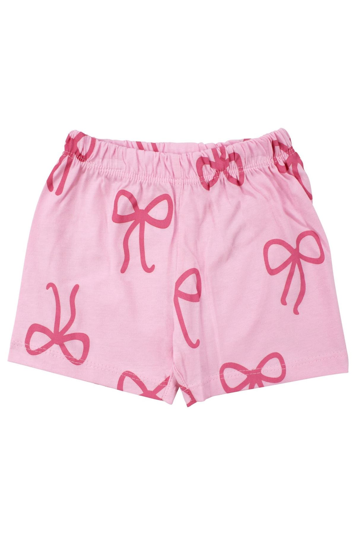 Kız Bebek Pembe Fiyonk Desenli Şortlu 2'li Takım