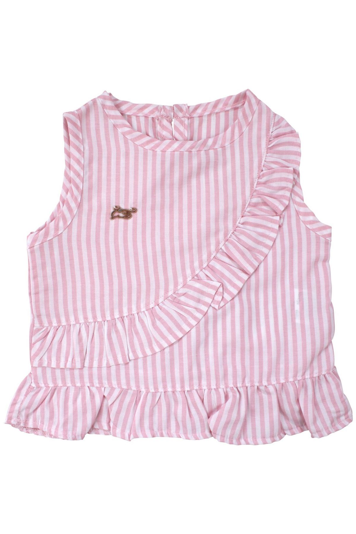Kız Bebek Pembe Beyaz Çizgili Fırfırlı 2'li Takım