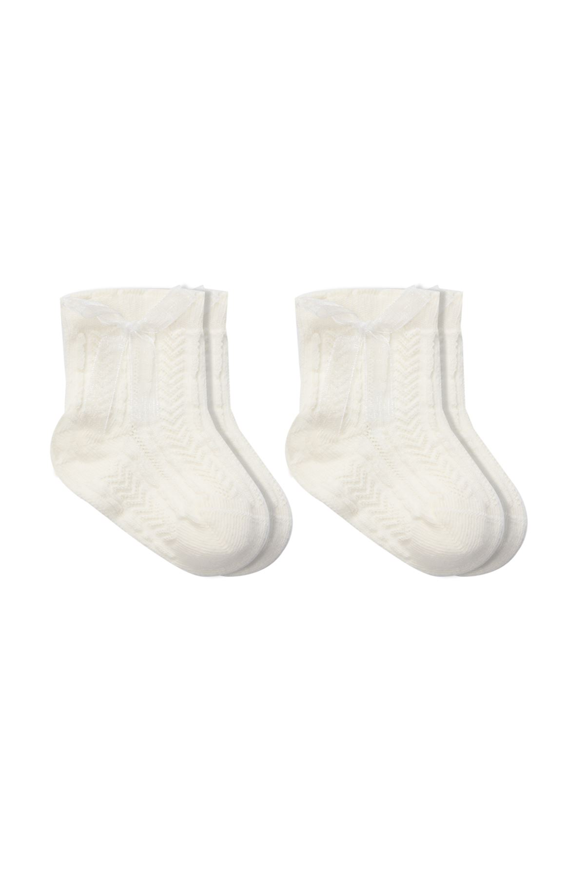 Bistyle Fiyonklu Penye Soket Çorap 2li 10150 Ekru