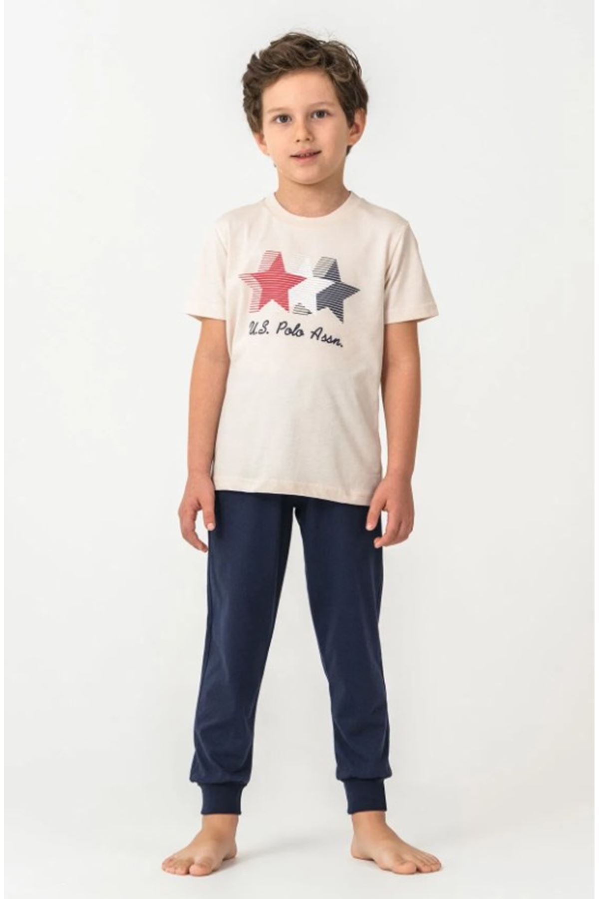 U.S. Polo Kısa Kol Pijama Takım US2441-4 Bej