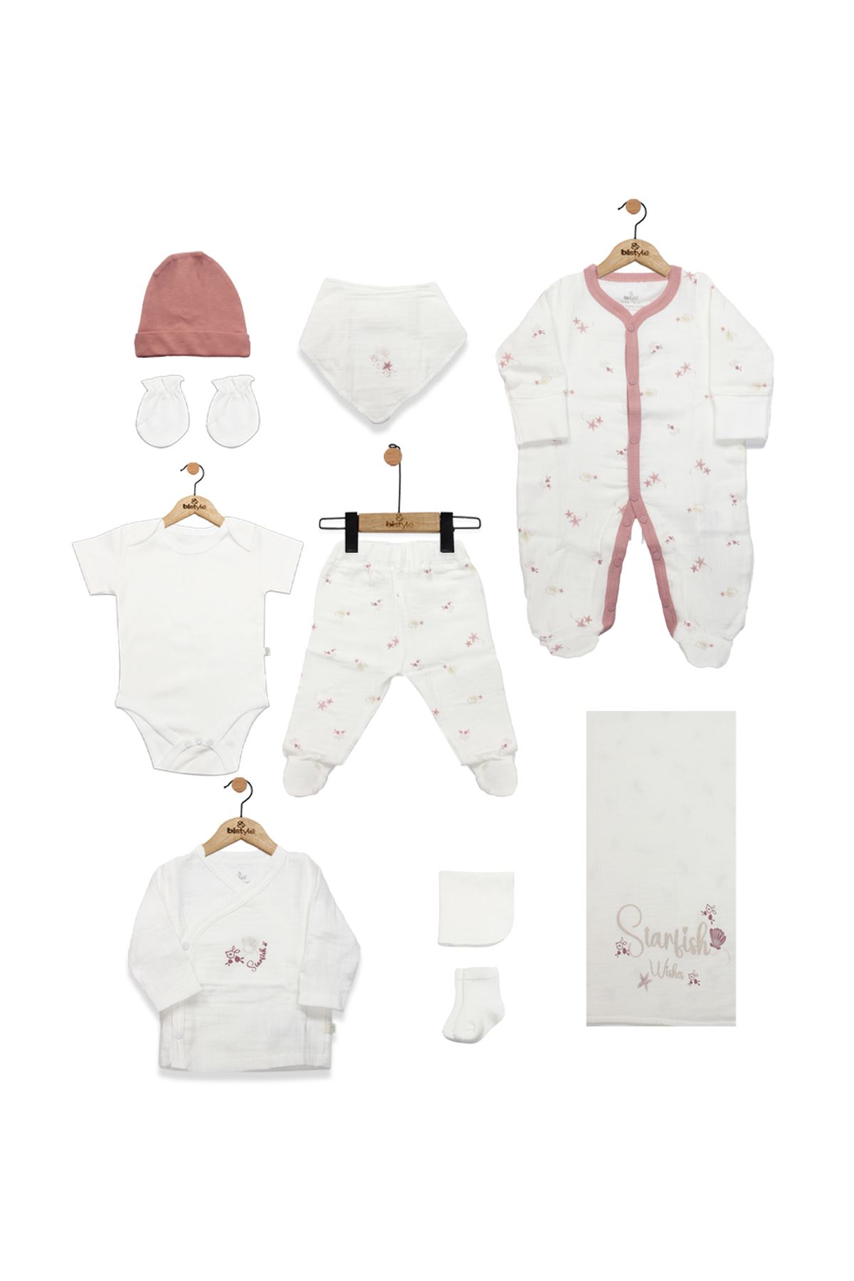 Bistyle 10lu Hastane Çıkışı Müslin Starfish Wishes 11120 Pembe