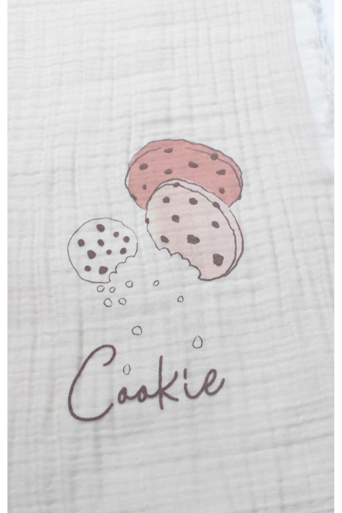 Bistyle Müslin Battaniye 100x200  Cookies Make Happy 70158 Ekru