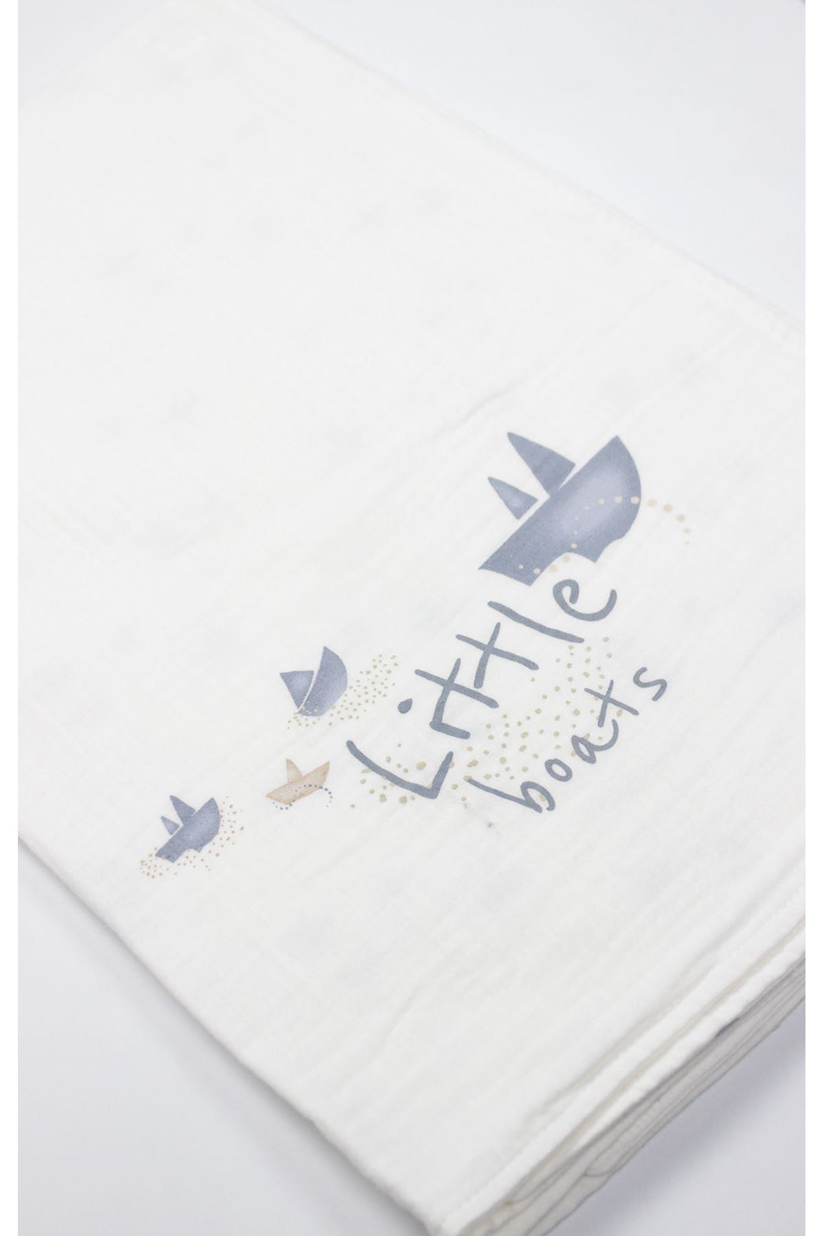 Bistyle Müslin Battaniye Little Boats 70131 86x124cm Ekru