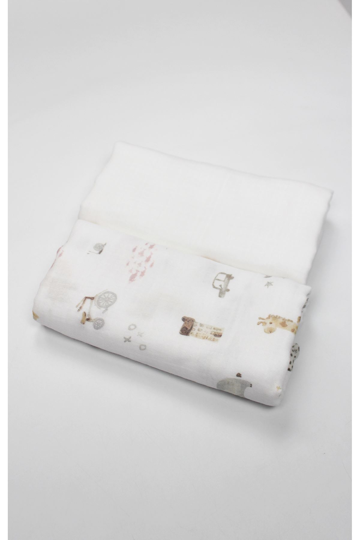 Bistyle 2li Müslin Battaniye In The Zoo Kutulu 70153 75x75cm Beyaz