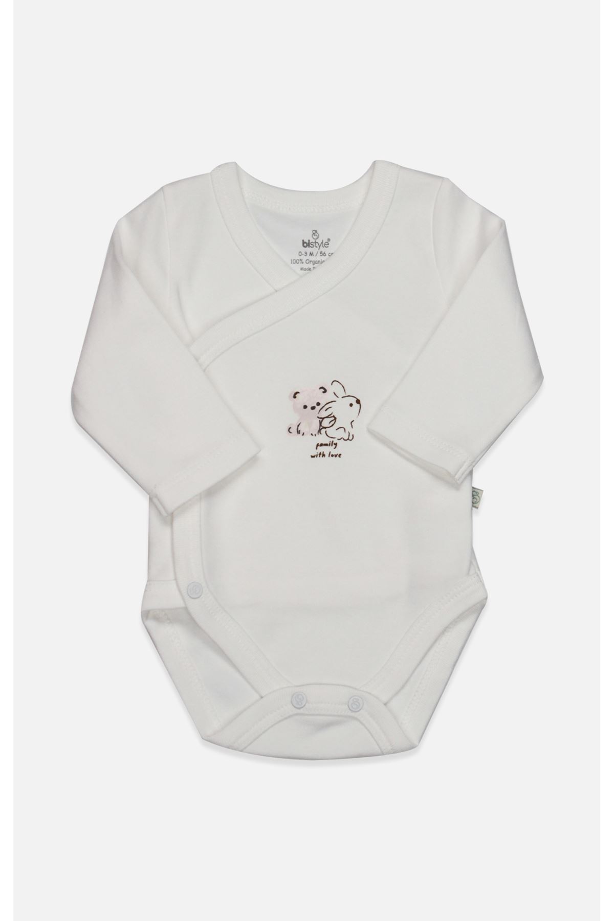 Bistyle Kruvaze Body Uzun Kol Love You Family 17146 Pudra