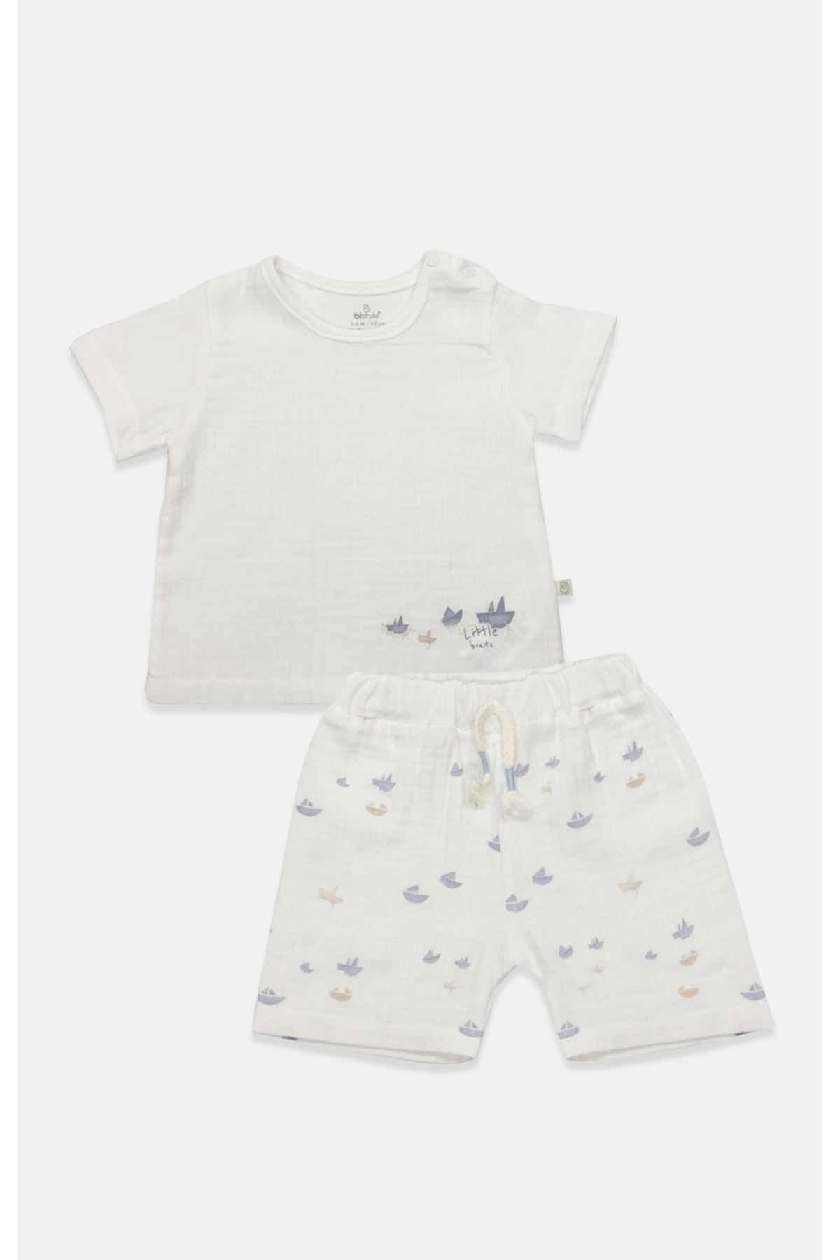 Bistyle 2li Takım Şort Müslin Little Boats 14126 Ekru