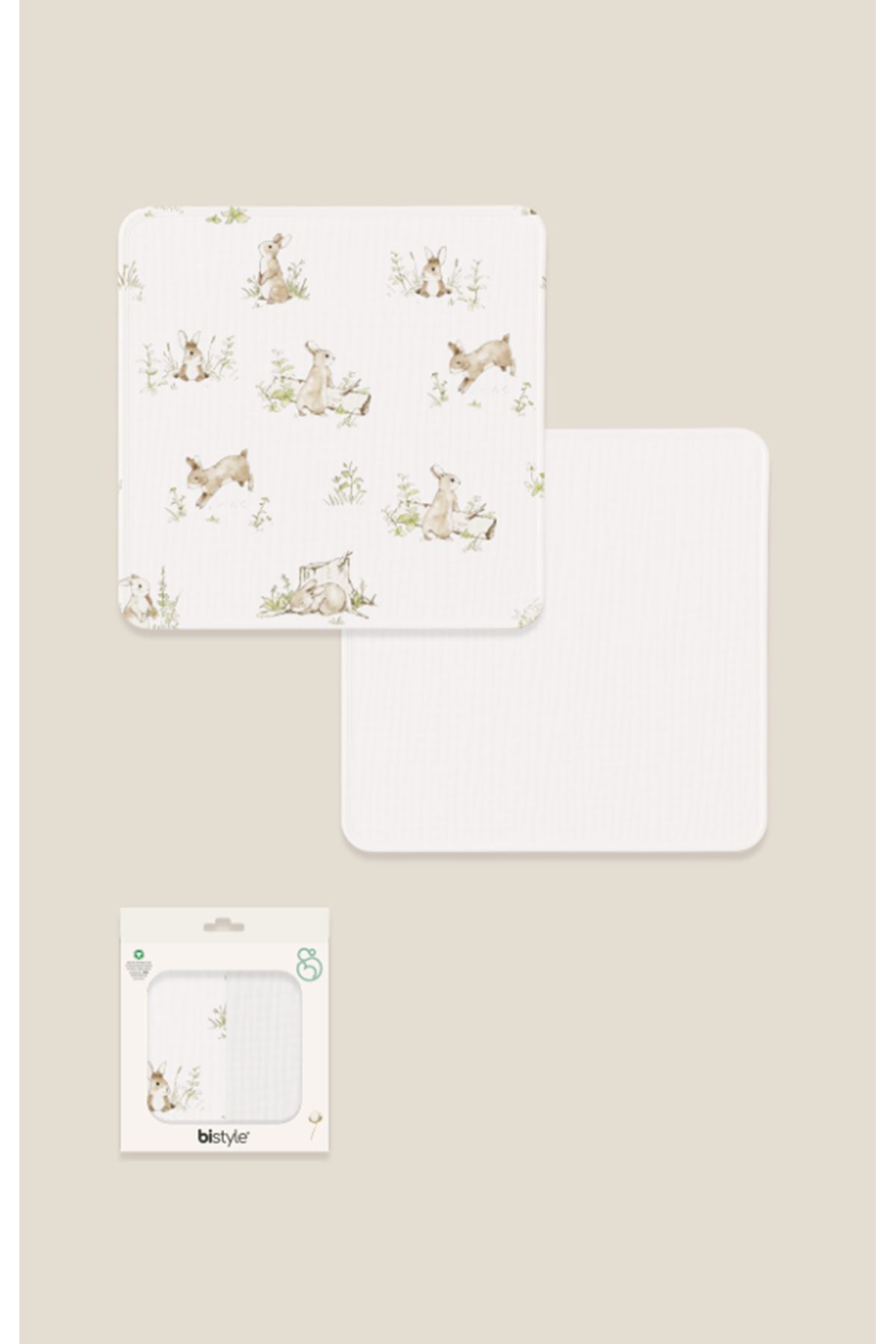 Bistyle 2li Müslin Battaniye Family Rabbit Kutulu 70144 75x75cm Beyaz