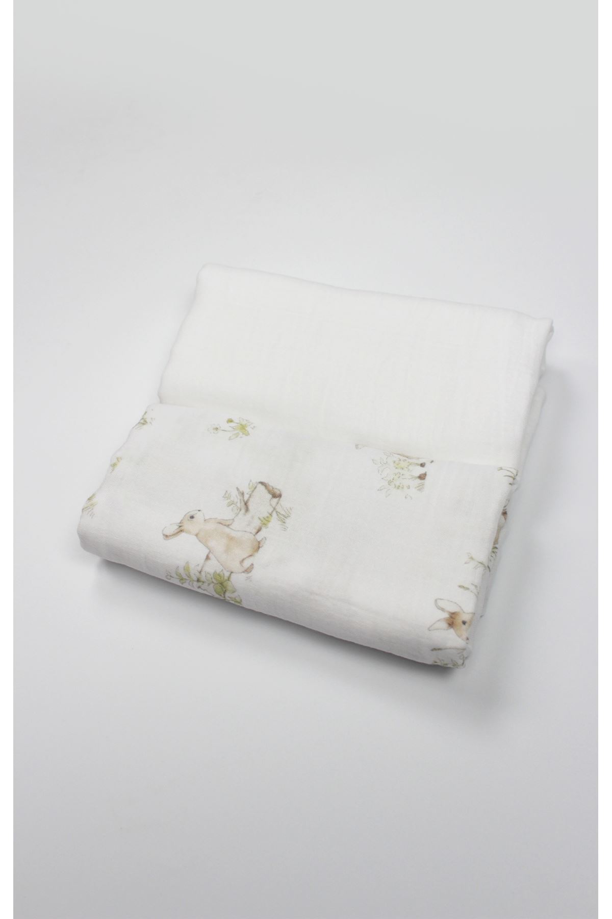 Bistyle 2li Müslin Battaniye Family Rabbit Kutulu 70144 75x75cm Beyaz