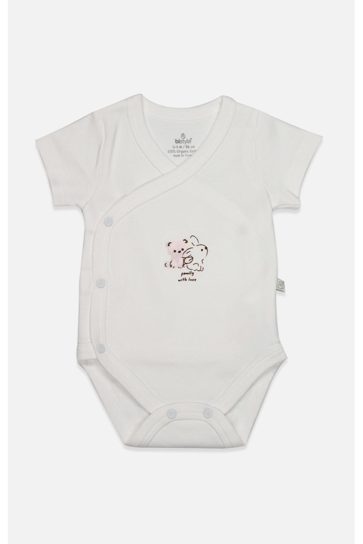 Bistyle Kruvaze Body Yarım Kol Love You Family 17144 Pudra