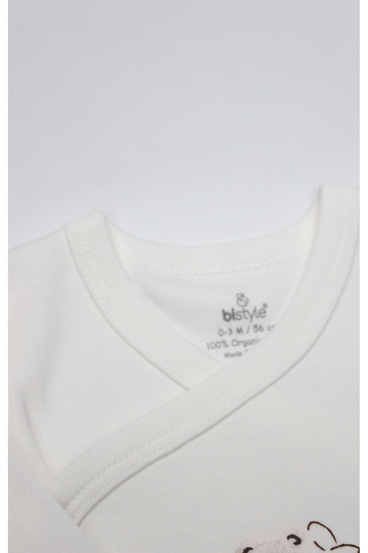 Bistyle Kruvaze Body Yarım Kol Love You Family 17144 Pudra