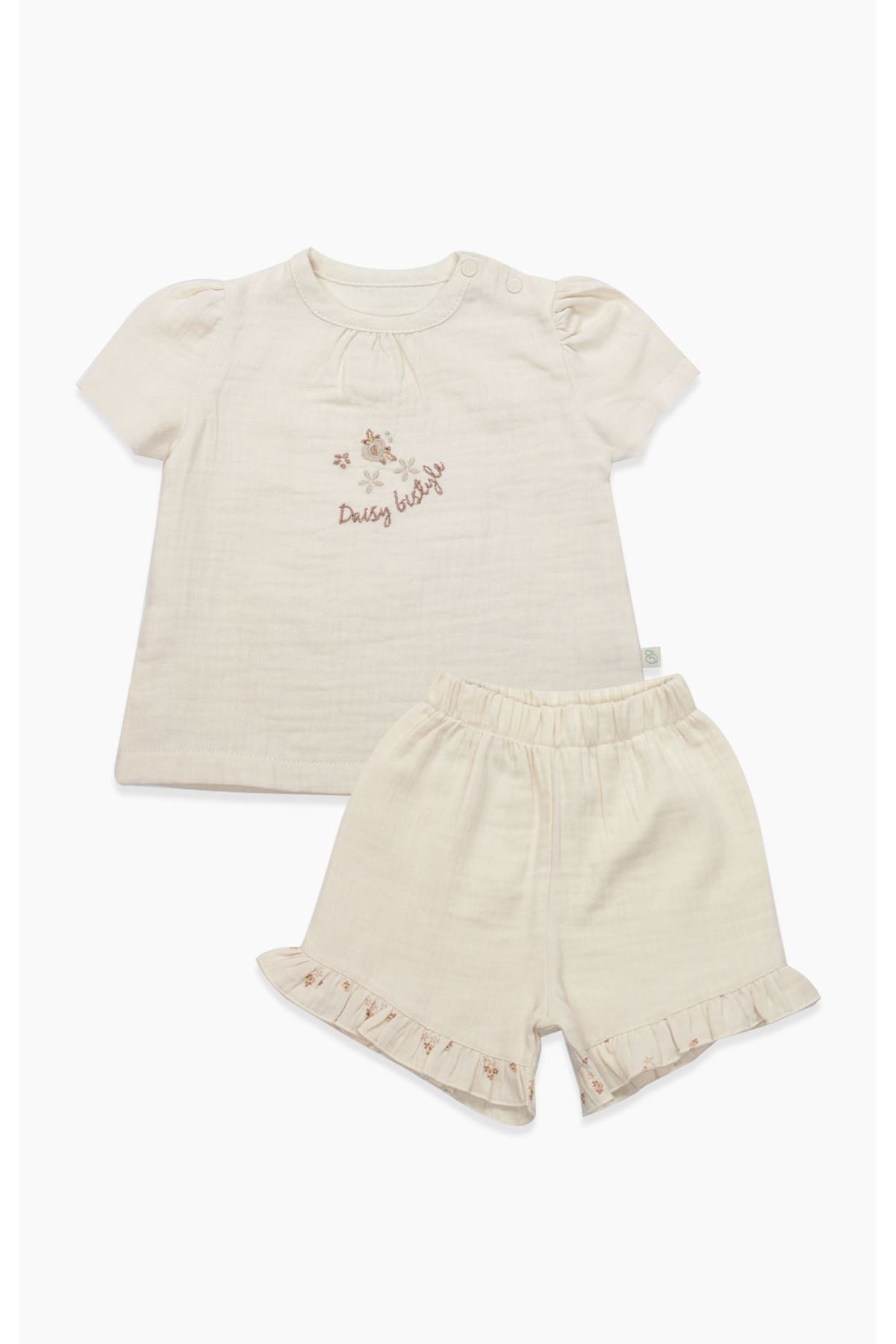 Bistyle 2li Takım Şortlu Müslin Daisy Flowers 14131 Somon
