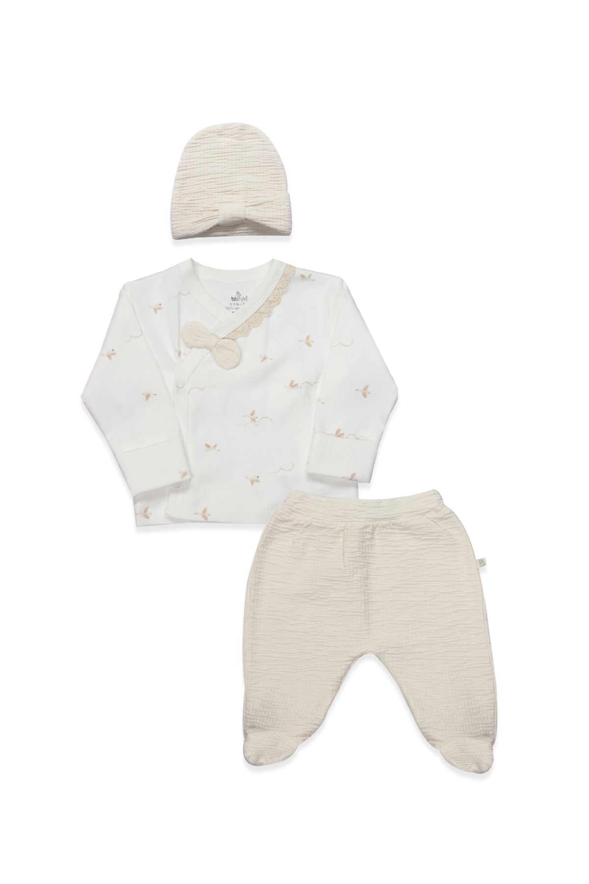 Bistyle 3lü Zıbın Takım Love You Smile 13123 Ekru