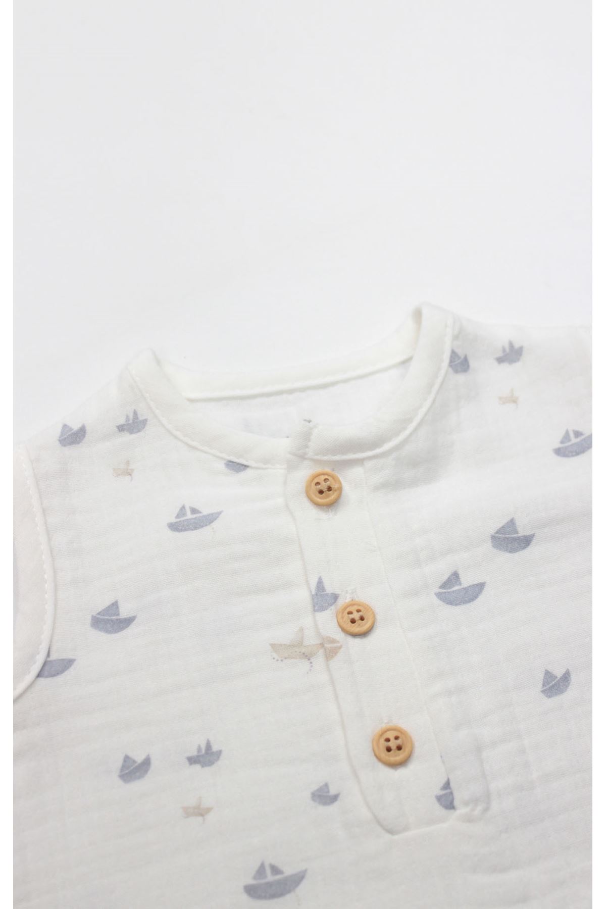 Bistyle Tulum Şort Müslin Little Boats 15144 Ekru