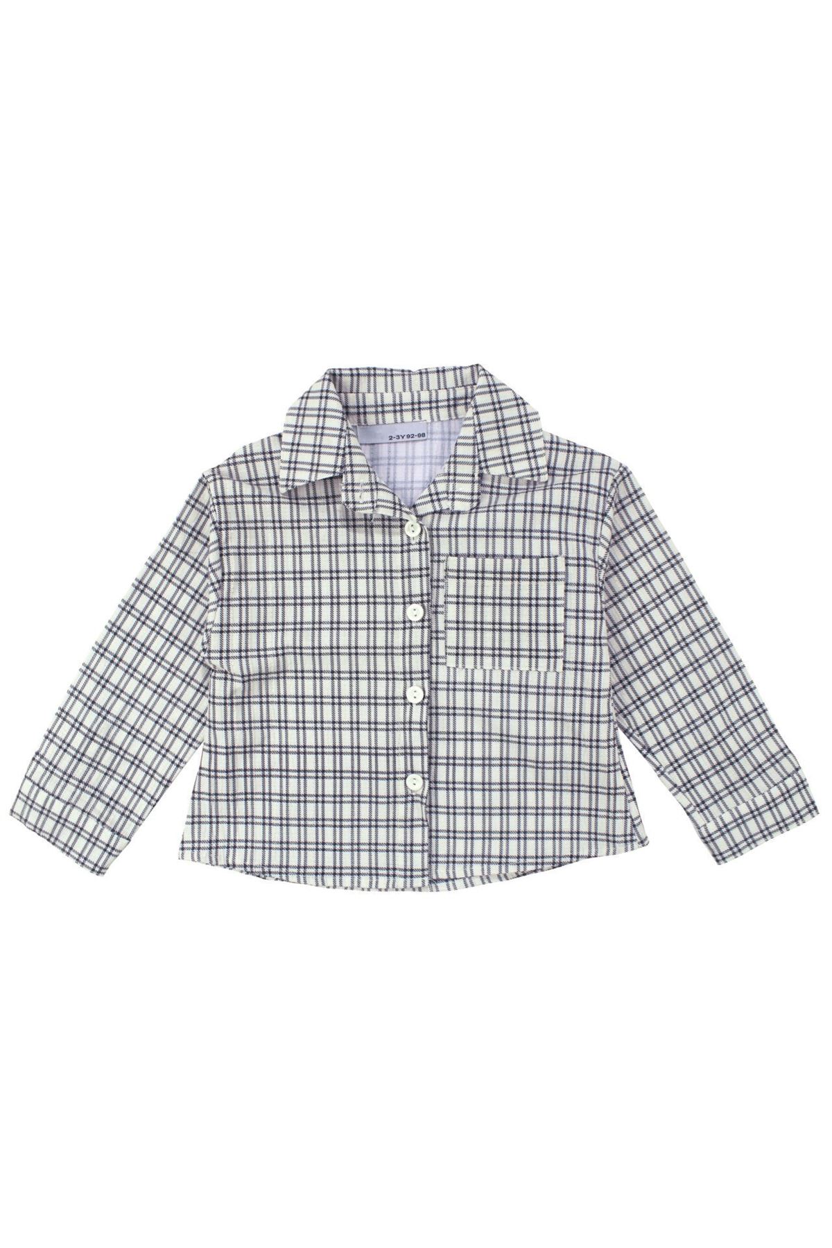 Unisex Ekru Siyah Ekoseli Gömlekli Şortlu 3'lü Takım