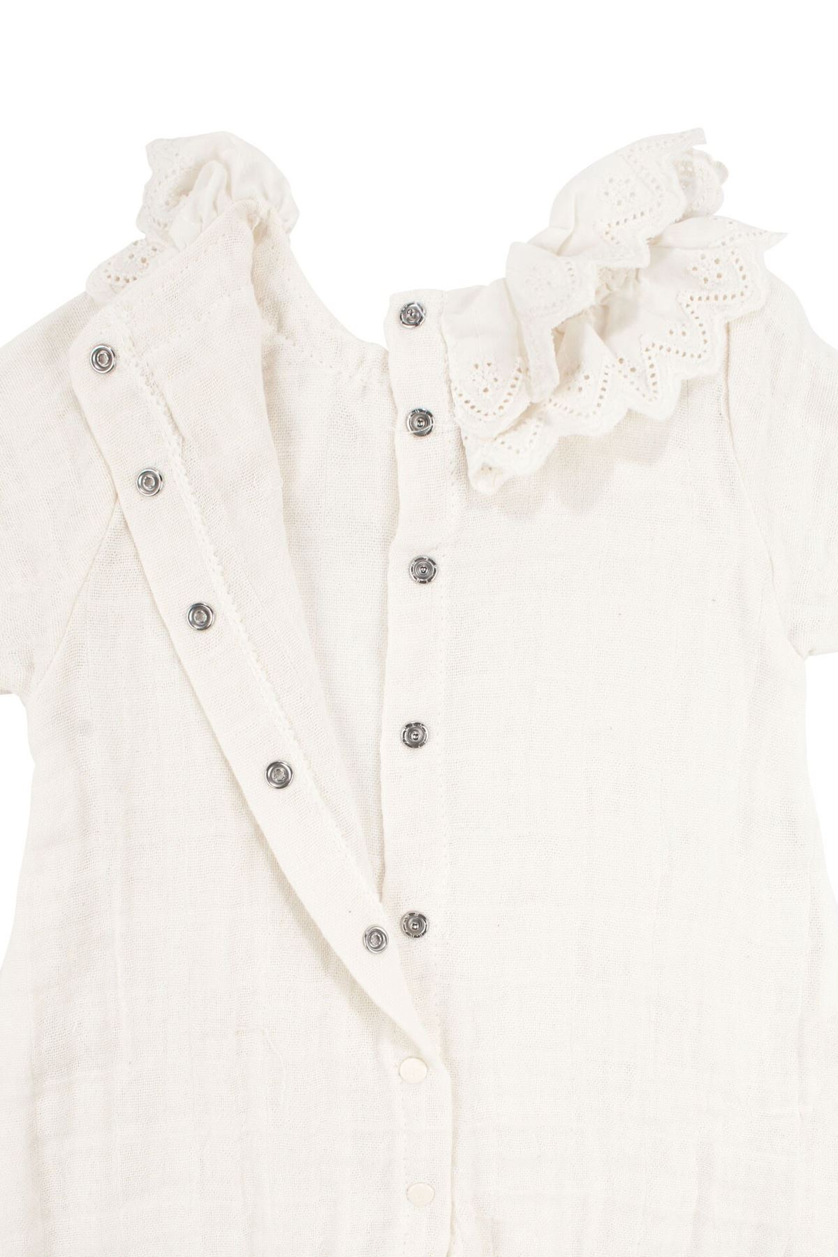 Kız Bebek Ekru Güllü Fistolu Yakalı Bereli Müslin Tulum