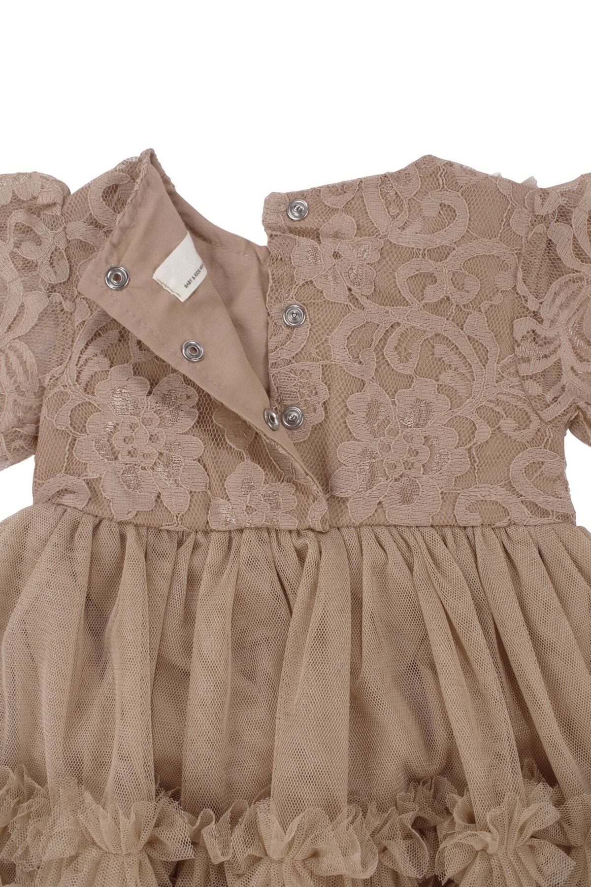 Kız Bebek Kahve Dantelli Tüllü Zıbınlı Elbise