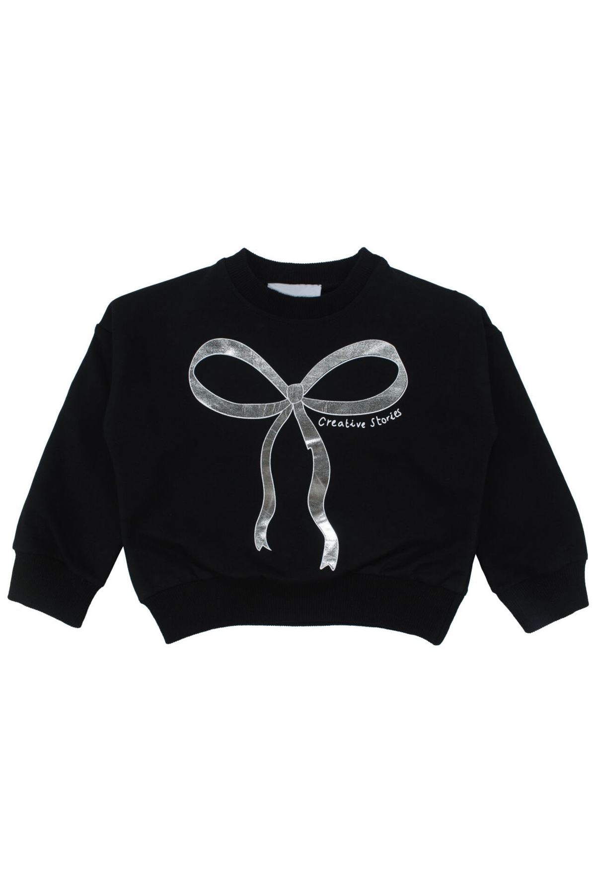 Kız Çocuk Siyah Parlak Fiyonk Desenli Payet Etekli 2'li Takım