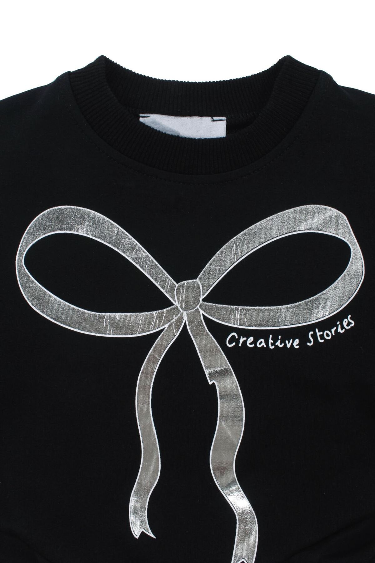 Kız Çocuk Siyah Parlak Fiyonk Desenli Payet Etekli 2'li Takım