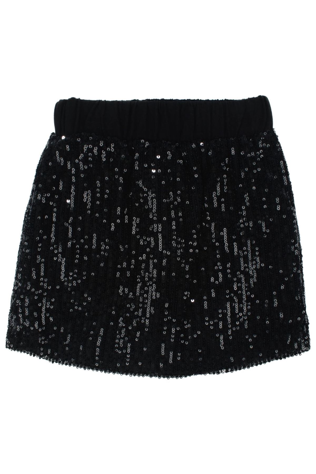 Kız Çocuk Siyah Parlak Fiyonk Desenli Payet Etekli 2'li Takım