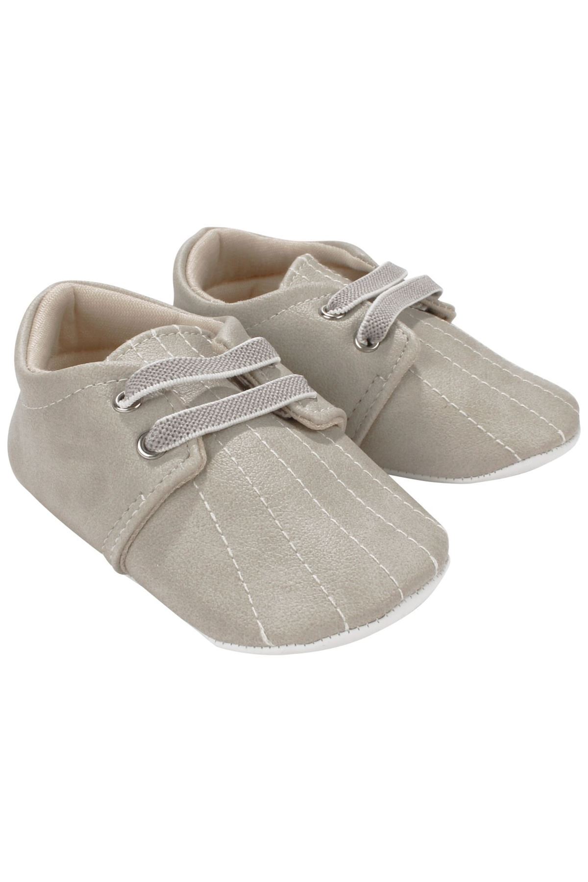 Erkek Bebek Bej Lastikli Bağcıklı Dikişli Ayakkabı