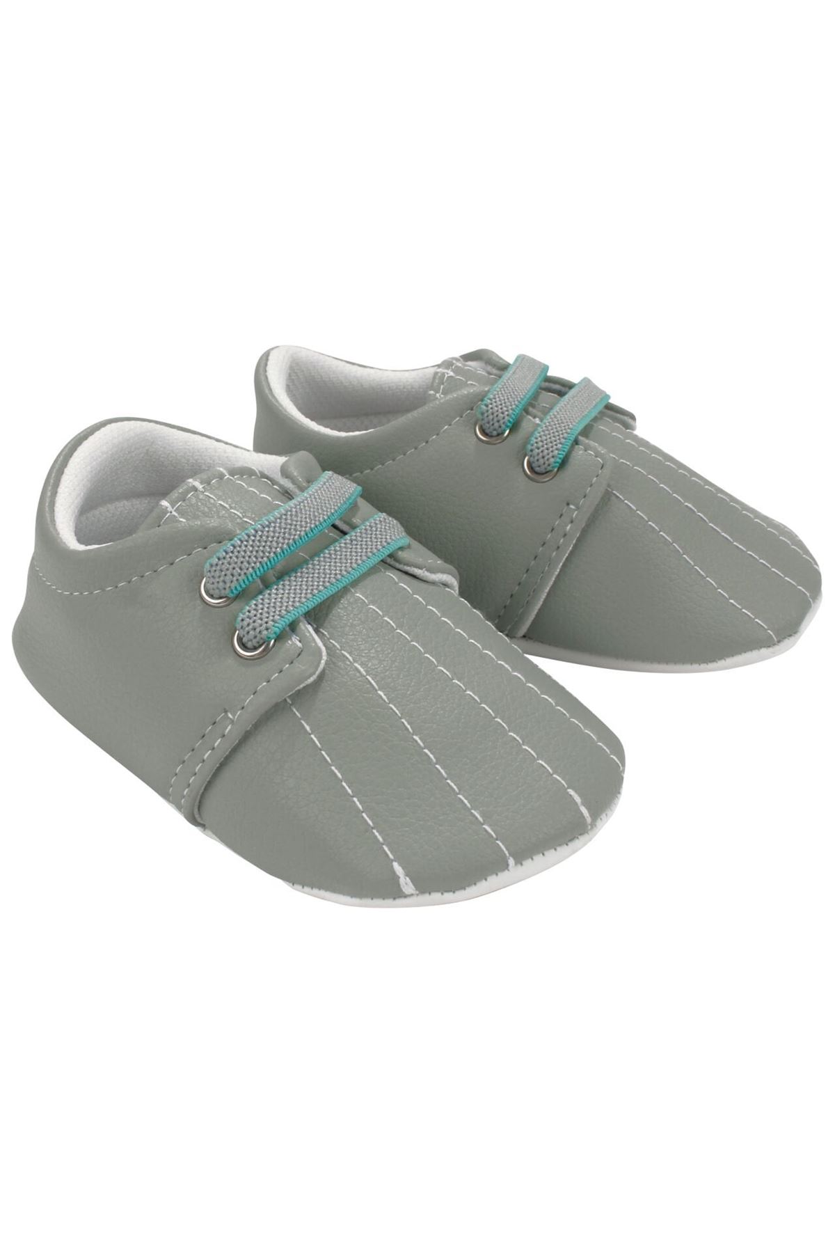 Erkek Bebek Su Yeşili Lastikli Bağcıklı Dikişli Ayakkabı
