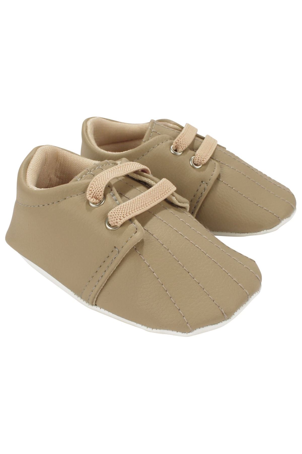 Erkek Bebek Hardal Lastikli Bağcıklı Dikişli Ayakkabı