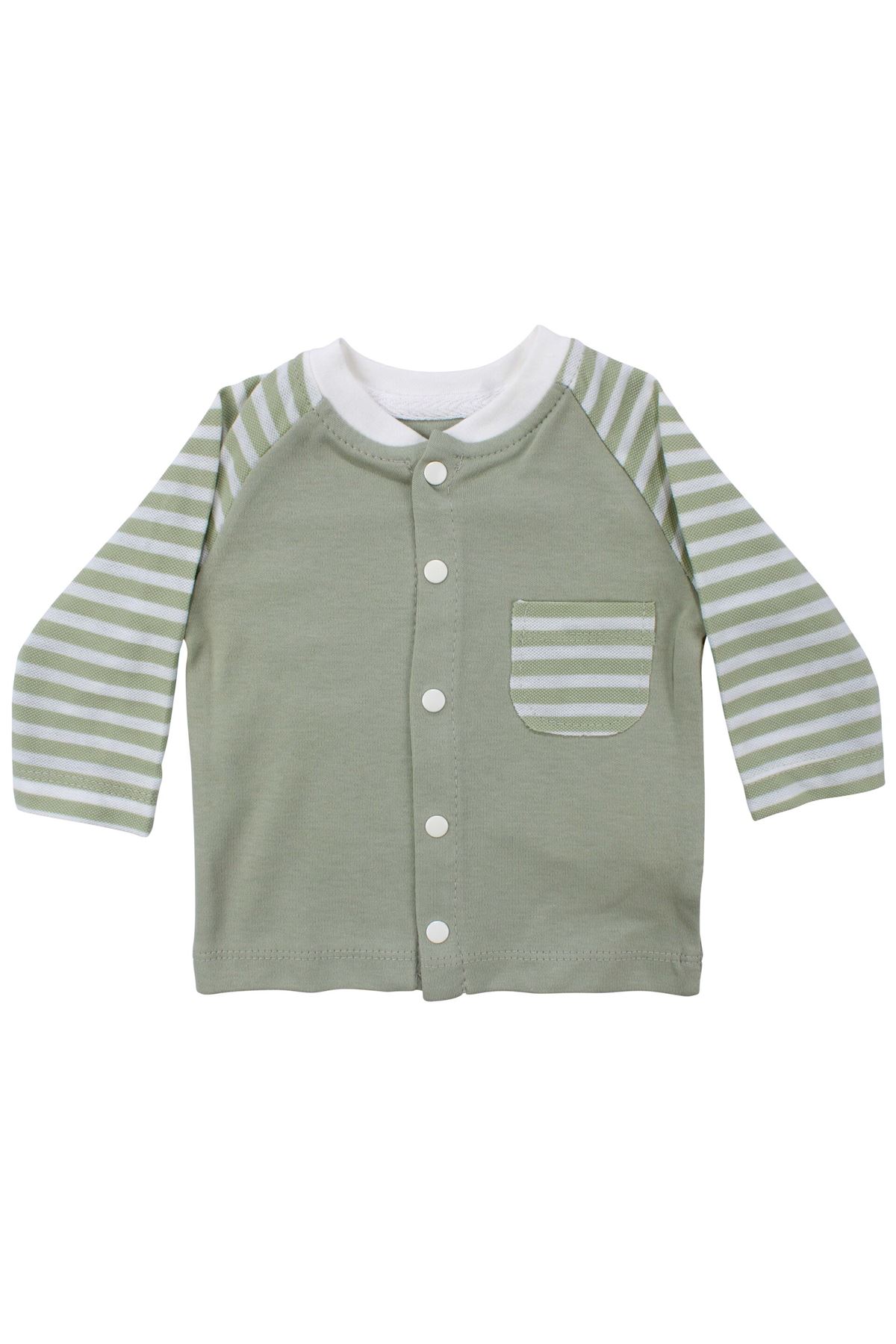 Unisex Yeşil Ekru Çizgili Cepli 2'li Takım